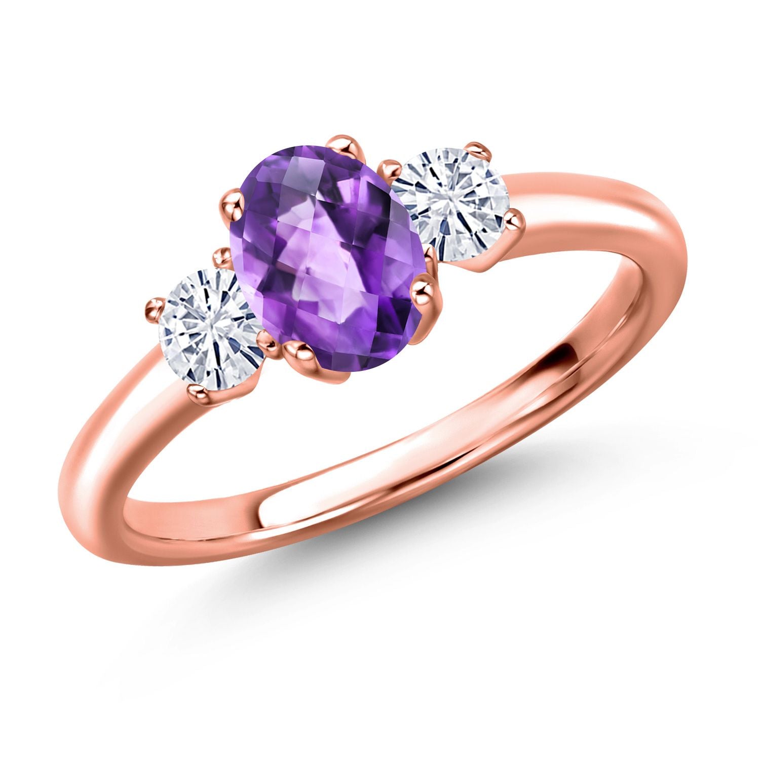 Amethyst and Moissanite_5_Ring in 925 Rose Gold Plated Silver