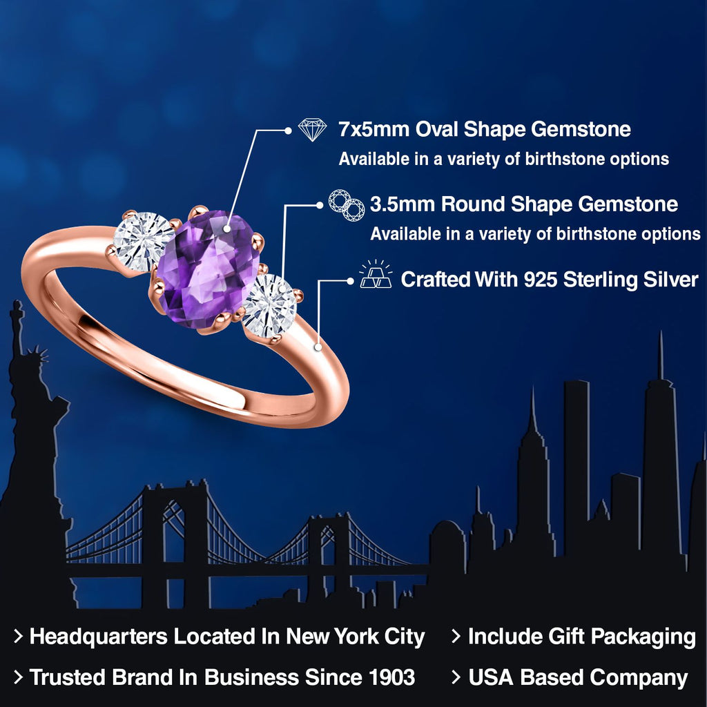 Amethyst and Moissanite_5_Ring in 925 Rose Gold Plated Silver