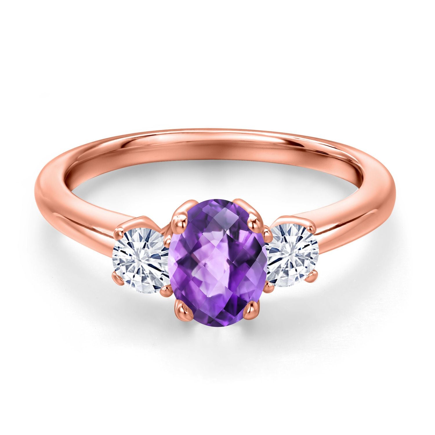 Amethyst and Moissanite_5_Ring in 925 Rose Gold Plated Silver