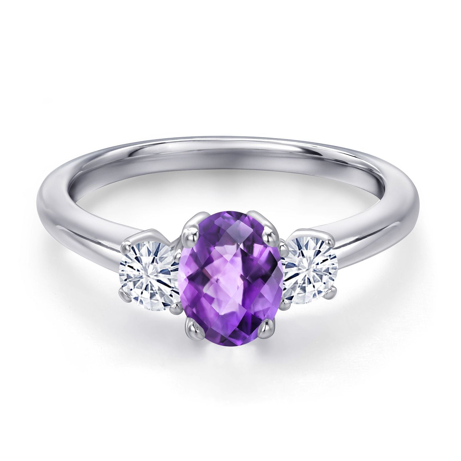 Amethyst and Moissanite_5_Ring in 925 Sterling Silver