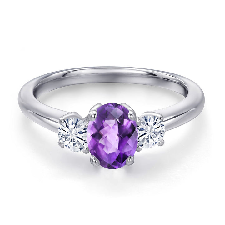 Amethyst and Moissanite_5_Ring in 925 Sterling Silver