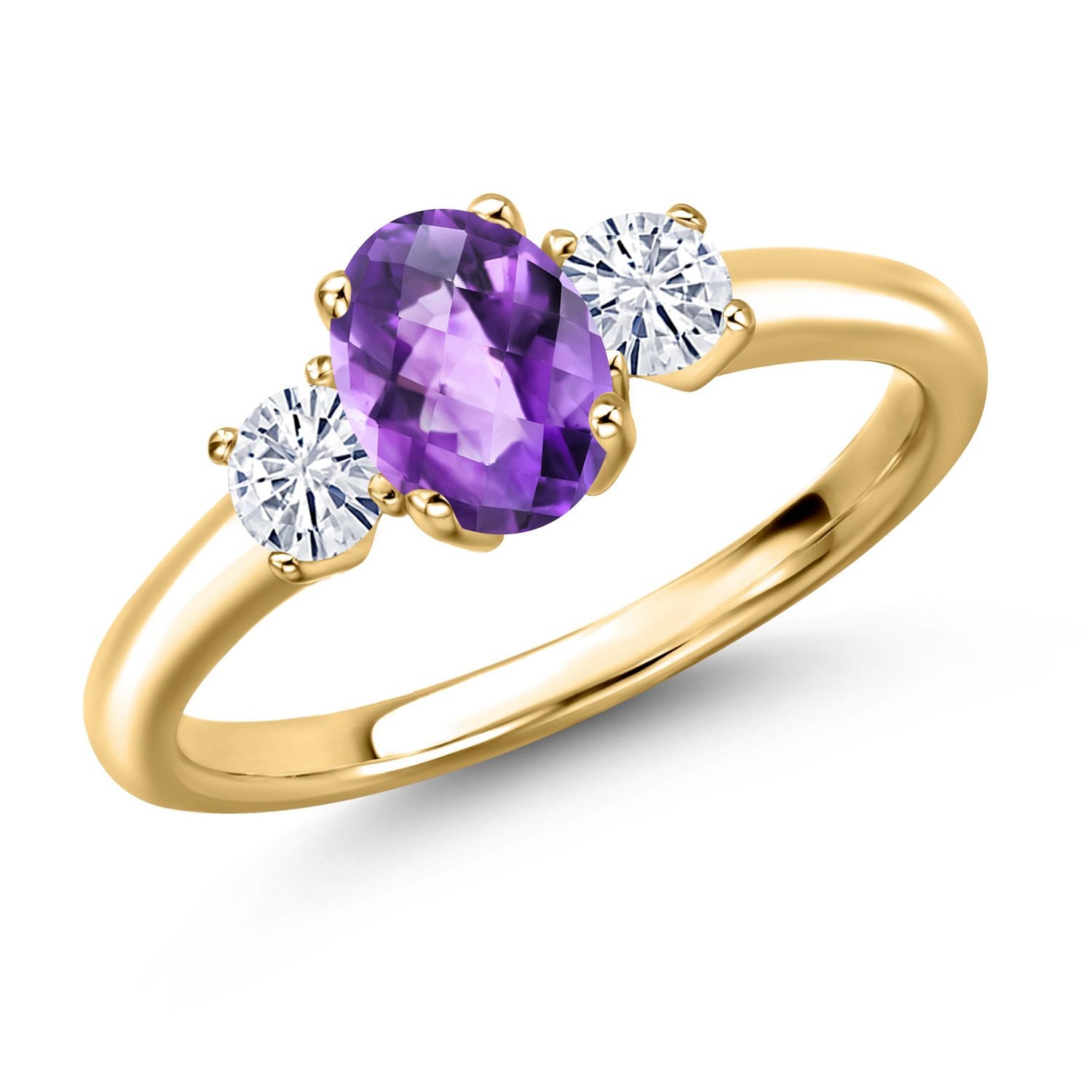 Amethyst and Moissanite_5_Ring in 925 Yellow Gold Plated Silver