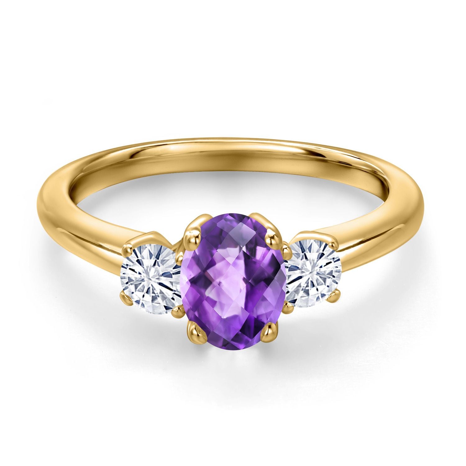 Amethyst and Moissanite_5_Ring in 925 Yellow Gold Plated Silver