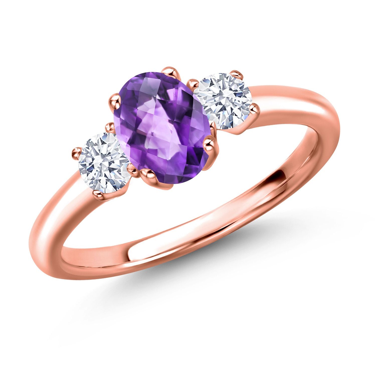 Amethyst and Zirconia_5_Ring in 925 Rose Gold Plated Silver