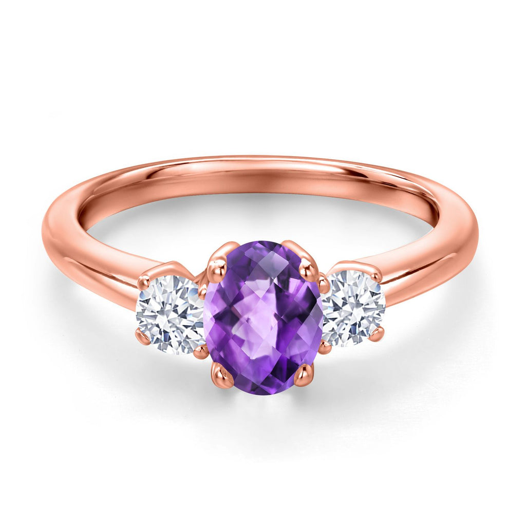 Amethyst and Zirconia_5_Ring in 925 Rose Gold Plated Silver