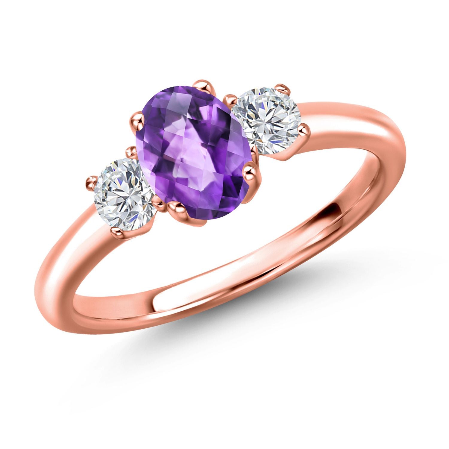 Amethyst and Lab Grown Diamond_5_Ring in 925 Rose Gold Plated Silver