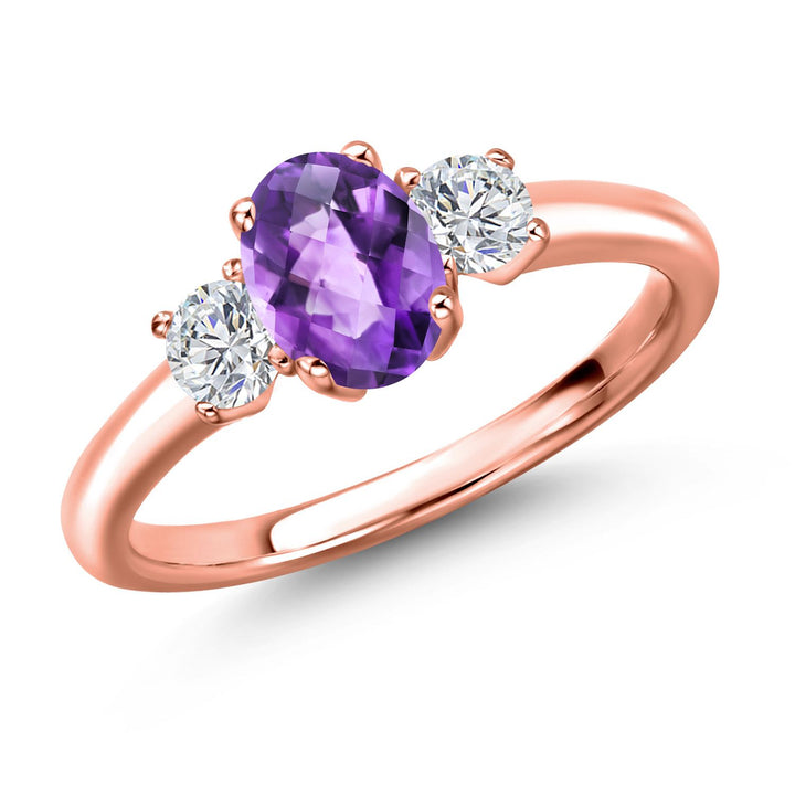Amethyst and Lab Grown Diamond_5_Ring in 925 Rose Gold Plated Silver