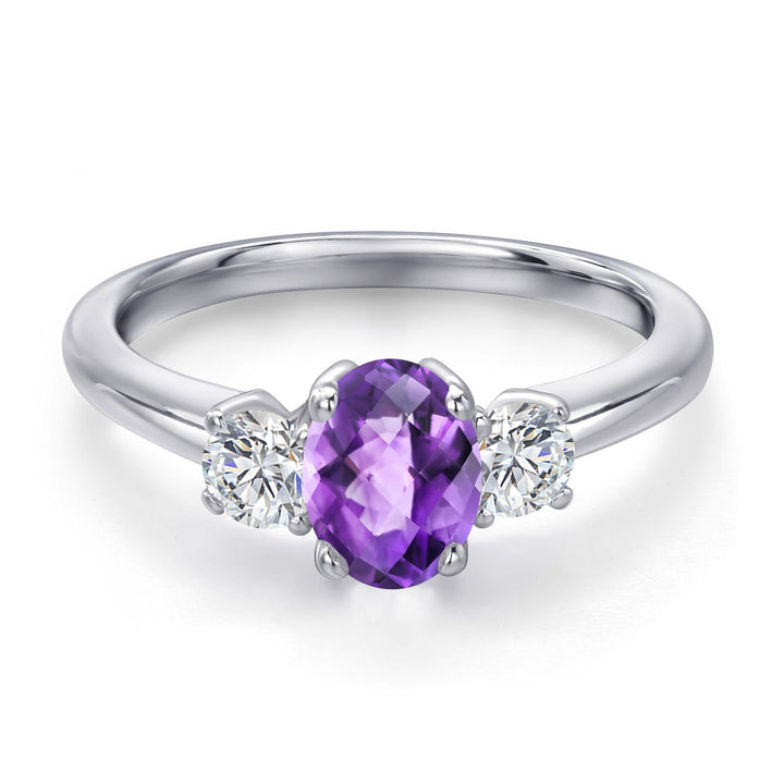 Amethyst and Lab Grown Diamond_5_Ring in 925 Sterling Silver