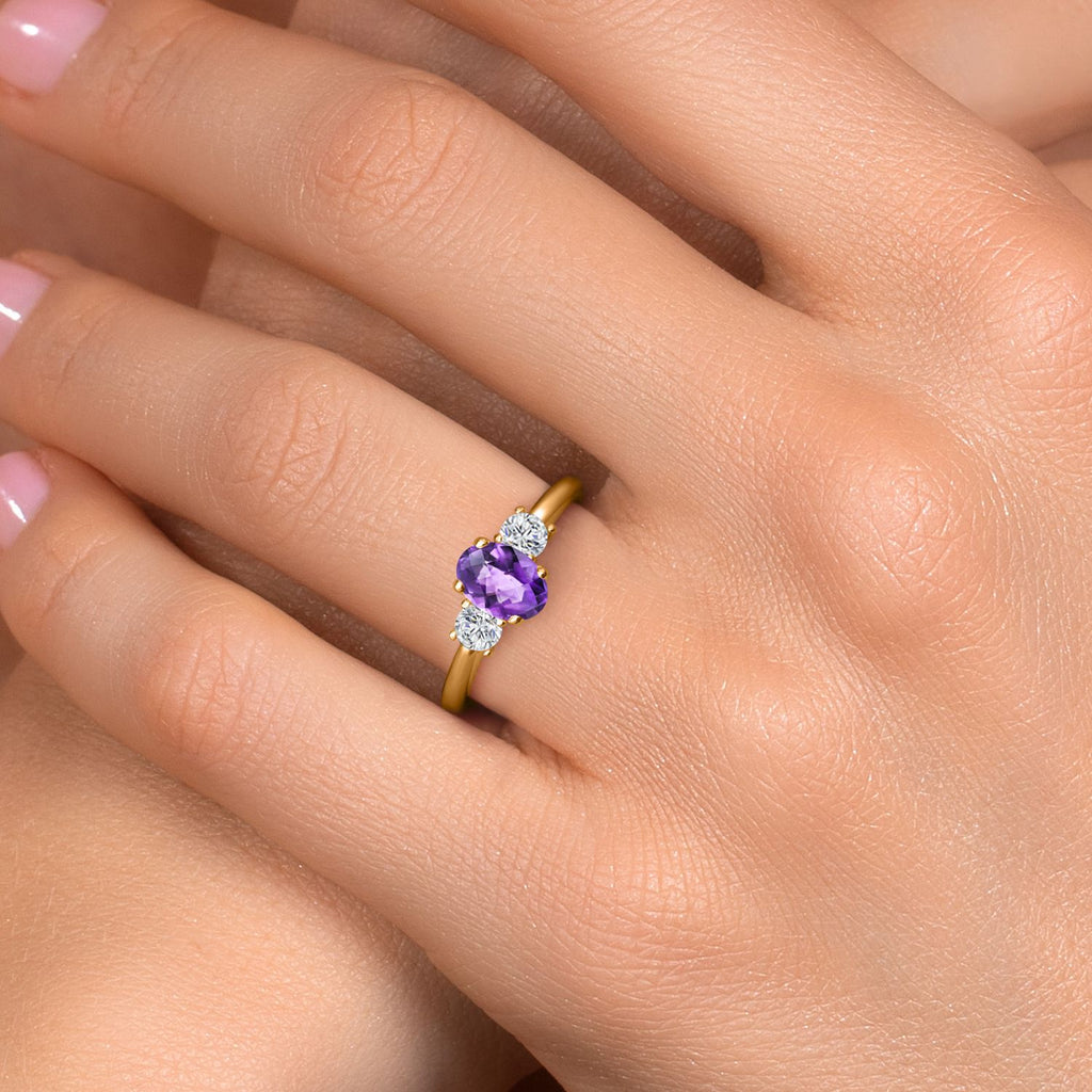 Amethyst and Lab Grown Diamond_5_Ring in 925 Yellow Gold Plated Silver