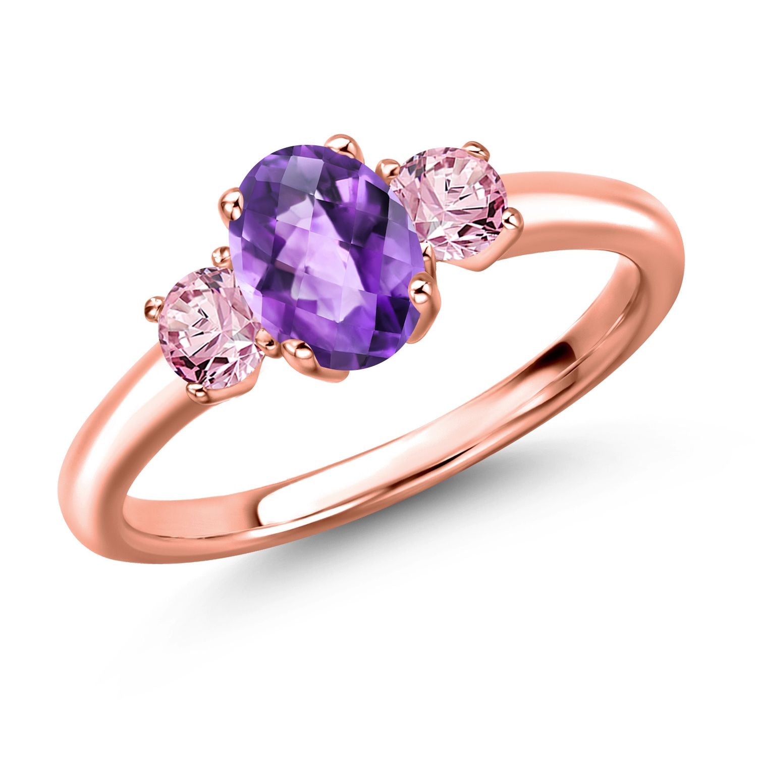 Amethyst and Lab Grown Diamond_5_Ring in 925 Rose Gold Plated Silver