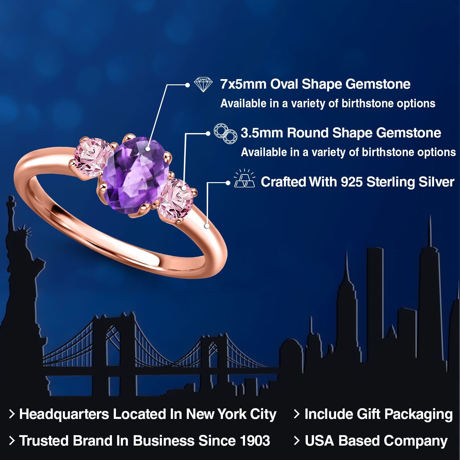 Amethyst and Lab Grown Diamond_5_Ring in 925 Rose Gold Plated Silver