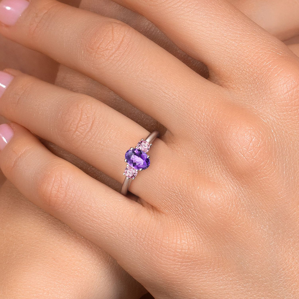 Amethyst and Lab Grown Diamond_5_Ring in 925 Sterling Silver