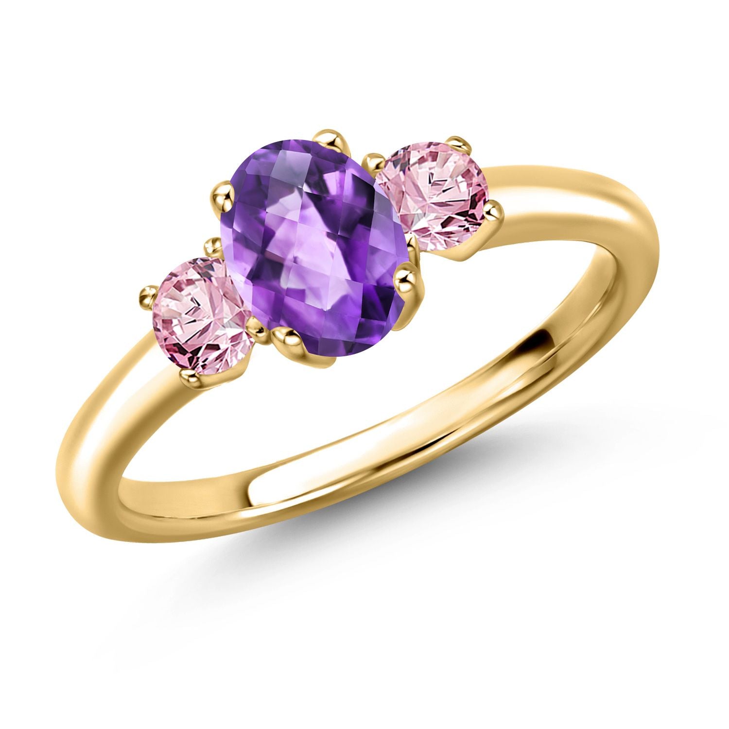 Amethyst and Lab Grown Diamond_5_Ring in 925 Yellow Gold Plated Silver