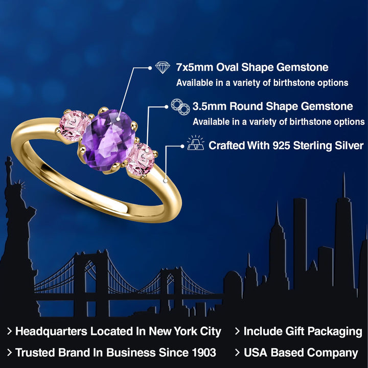 Amethyst and Lab Grown Diamond_5_Ring in 925 Yellow Gold Plated Silver