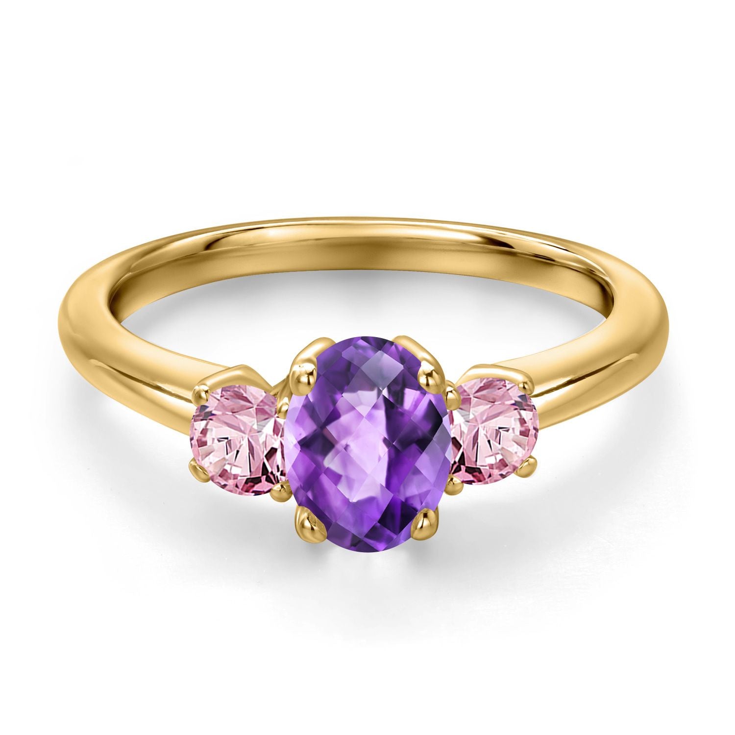 Amethyst and Lab Grown Diamond_5_Ring in 925 Yellow Gold Plated Silver