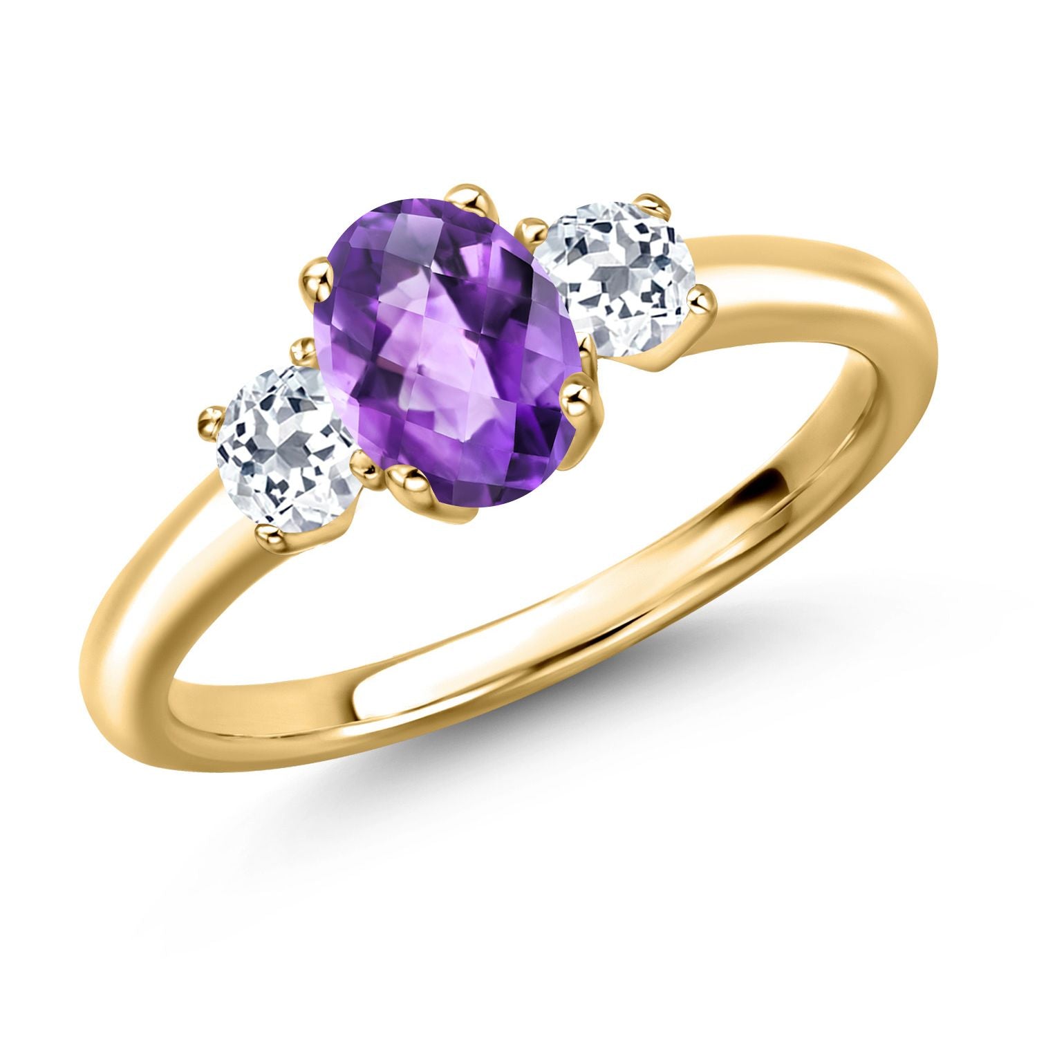 Amethyst and Topaz_5_Ring in 925 Yellow Gold Plated Silver