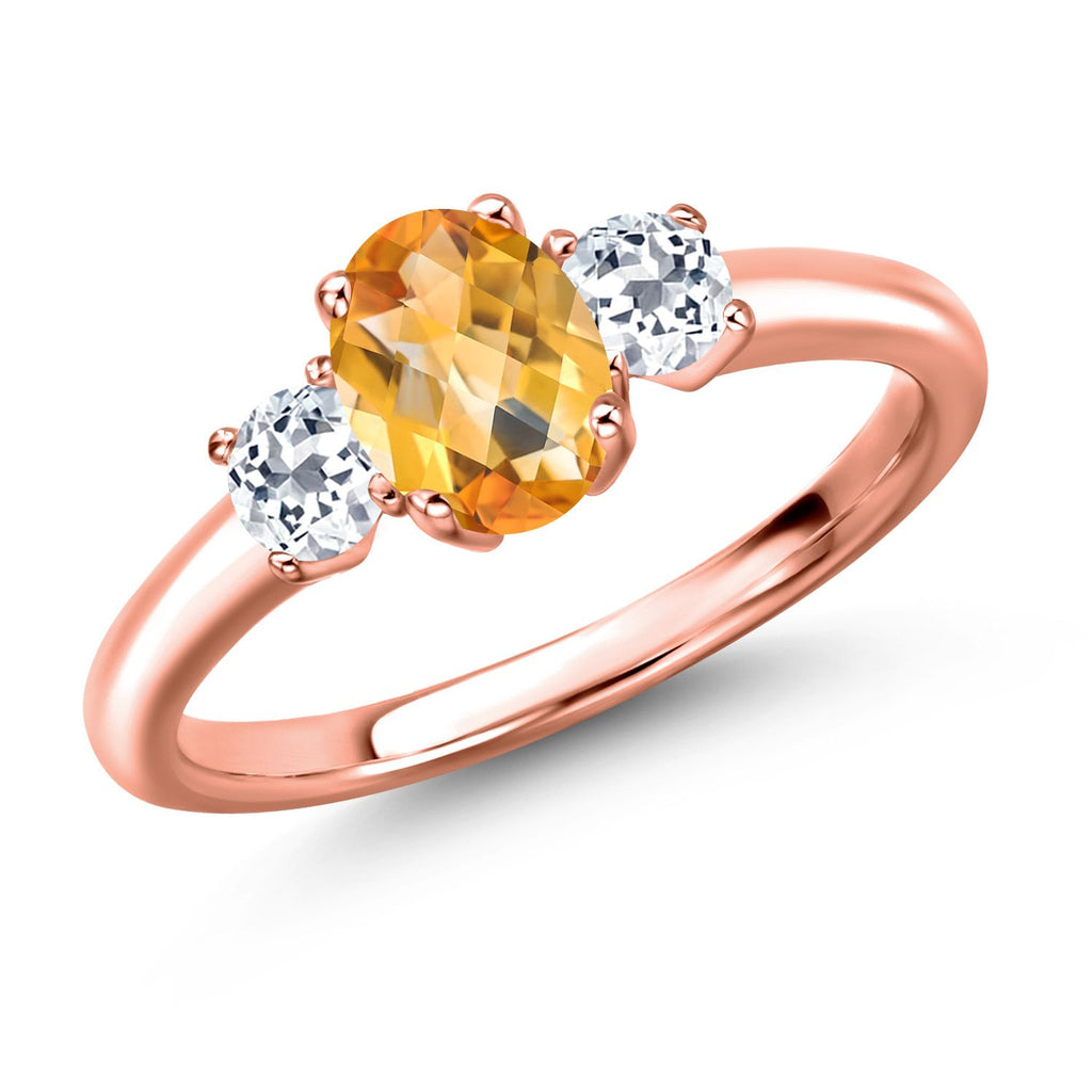 Citrine-Checkerboard - November_7_Ring in 925 Rose Gold Plated Silver
