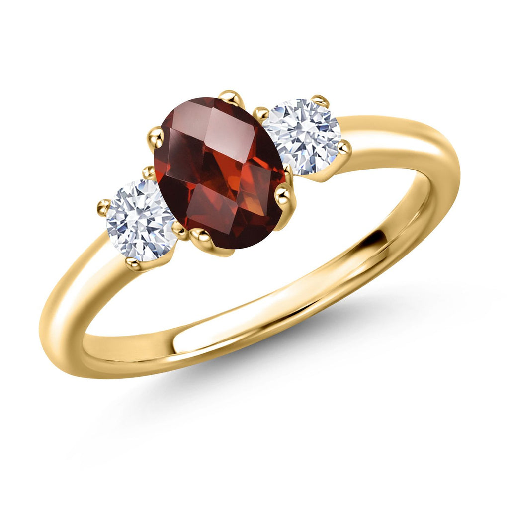 Garnet-Checkerboard - January_8_Ring in 925 Yellow Gold Plated Silver
