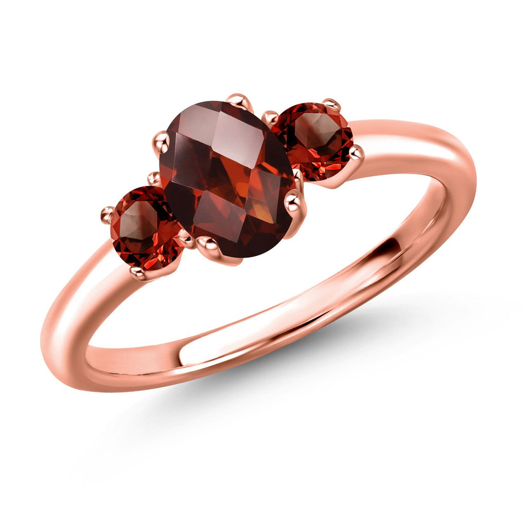 Garnet-Checkerboard - January_8_Ring in 925 Rose Gold Plated Silver