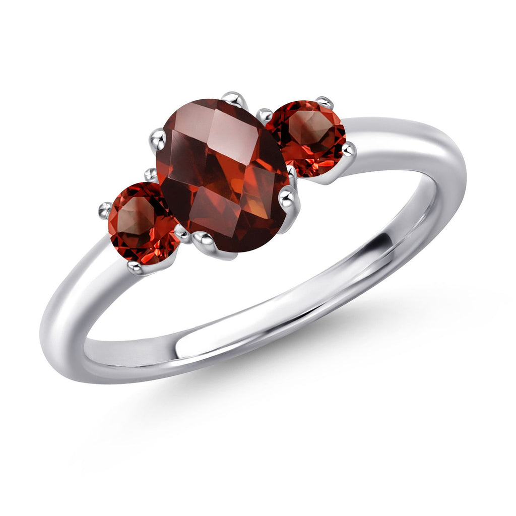 Garnet-Checkerboard - January_8_Ring in 925 Sterling Silver