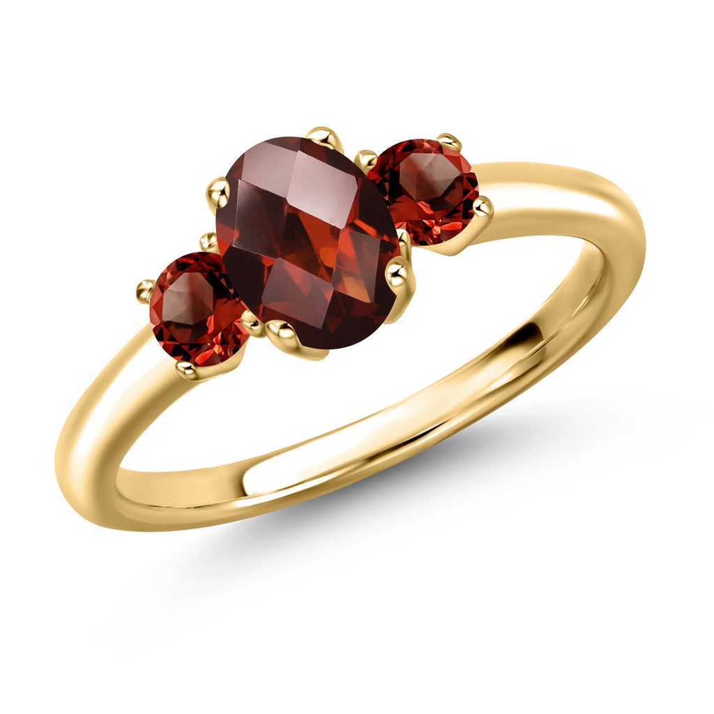 Garnet-Checkerboard - January_8_Ring in 925 Yellow Gold Plated Silver