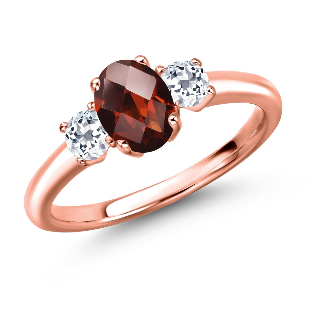 Garnet-Checkerboard - January_6_Ring in 925 Rose Gold Plated Silver