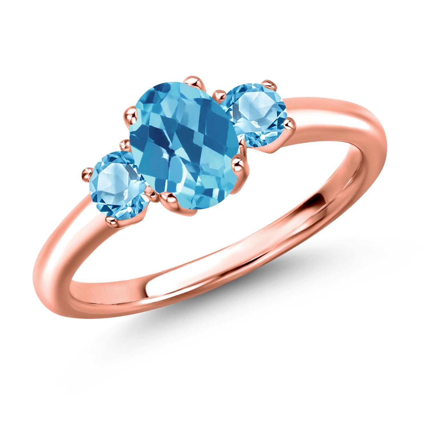 Swiss Blue Topaz-Checkerboard - November_6_Ring in 925 Rose Gold Plated Silver