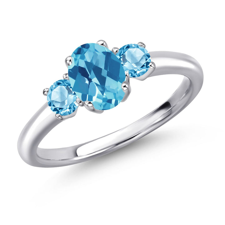 Swiss Blue Topaz-Checkerboard - November_5_Ring in 925 Sterling Silver