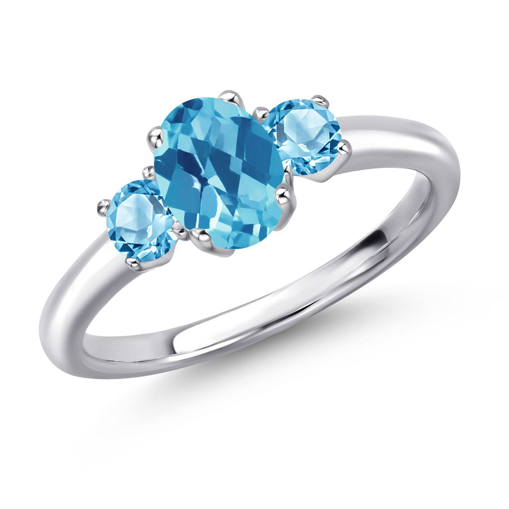 Swiss Blue Topaz-Checkerboard - November_6_Ring in 925 Sterling Silver