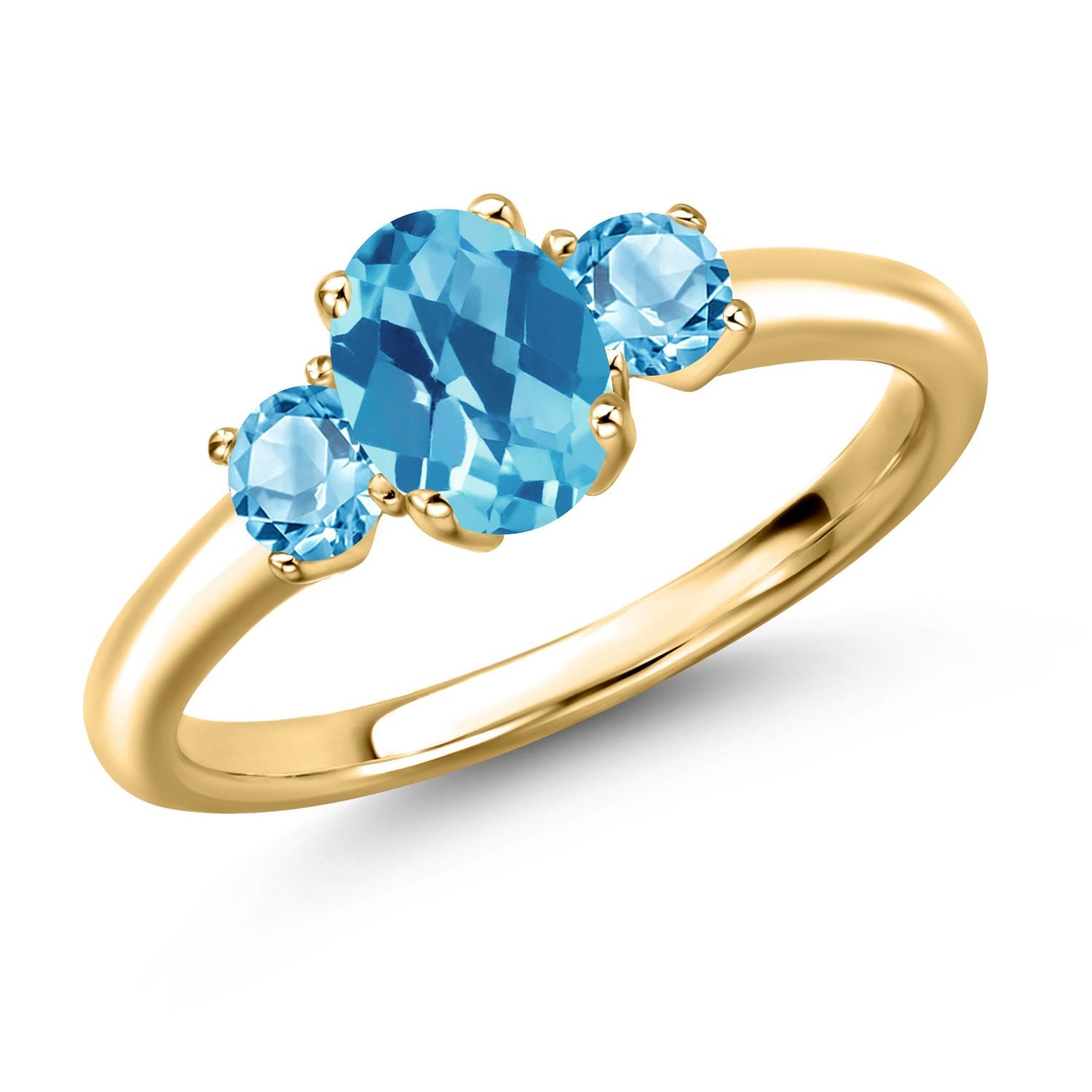 Swiss Blue Topaz-Checkerboard - November_8_Ring in 925 Yellow Gold Plated Silver