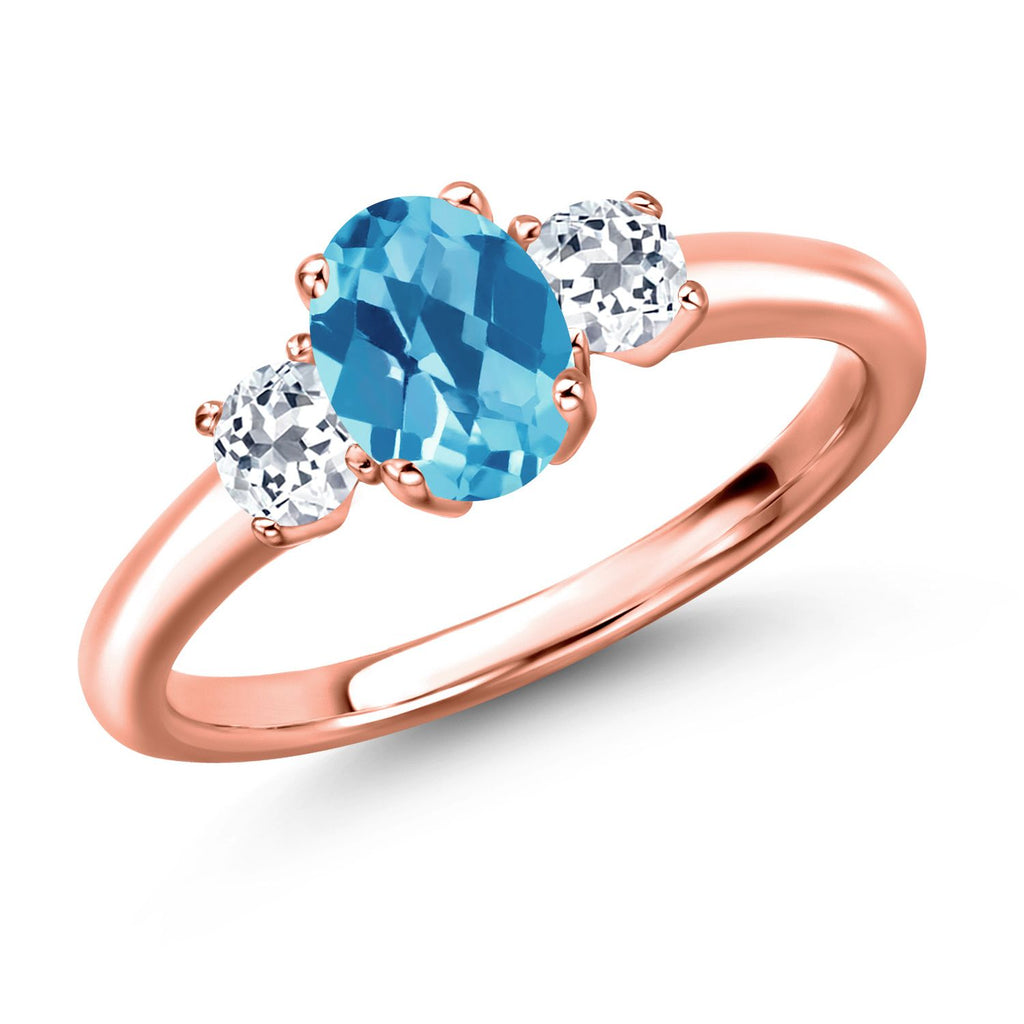 Swiss Blue Topaz-Checkerboard - November_5_Ring in 925 Rose Gold Plated Silver