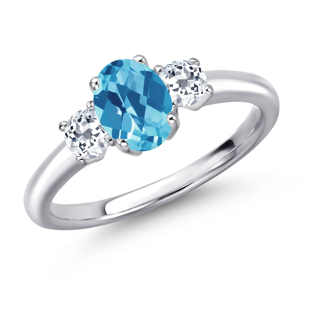 Swiss Blue Topaz-Checkerboard - November_5_Ring in 925 Sterling Silver