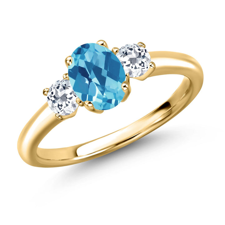 Swiss Blue Topaz-Checkerboard - November_5_Ring in 925 Yellow Gold Plated Silver