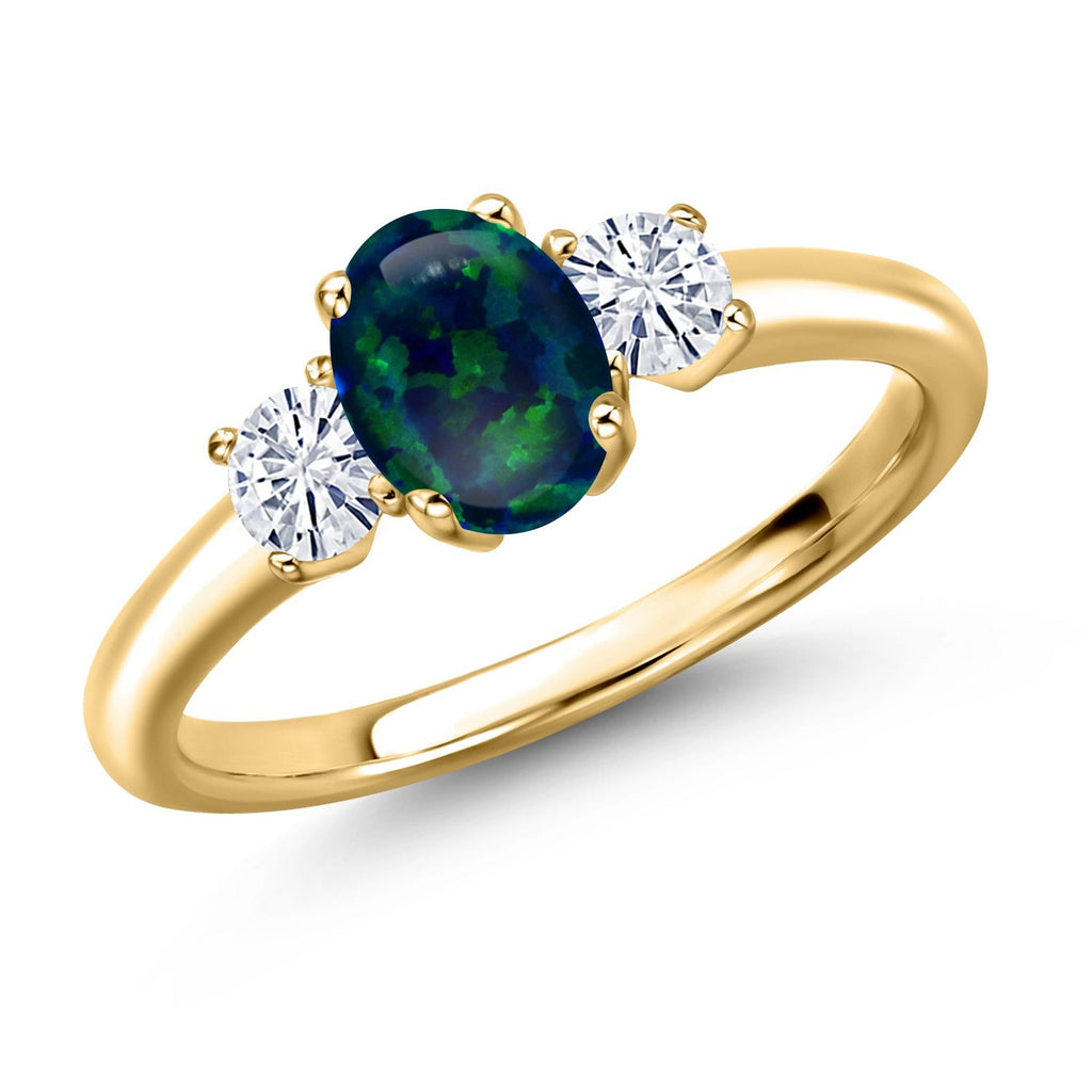 Green Simulated Opal-Cabochon - October_7_Ring in 925 Yellow Gold Plated Silver
