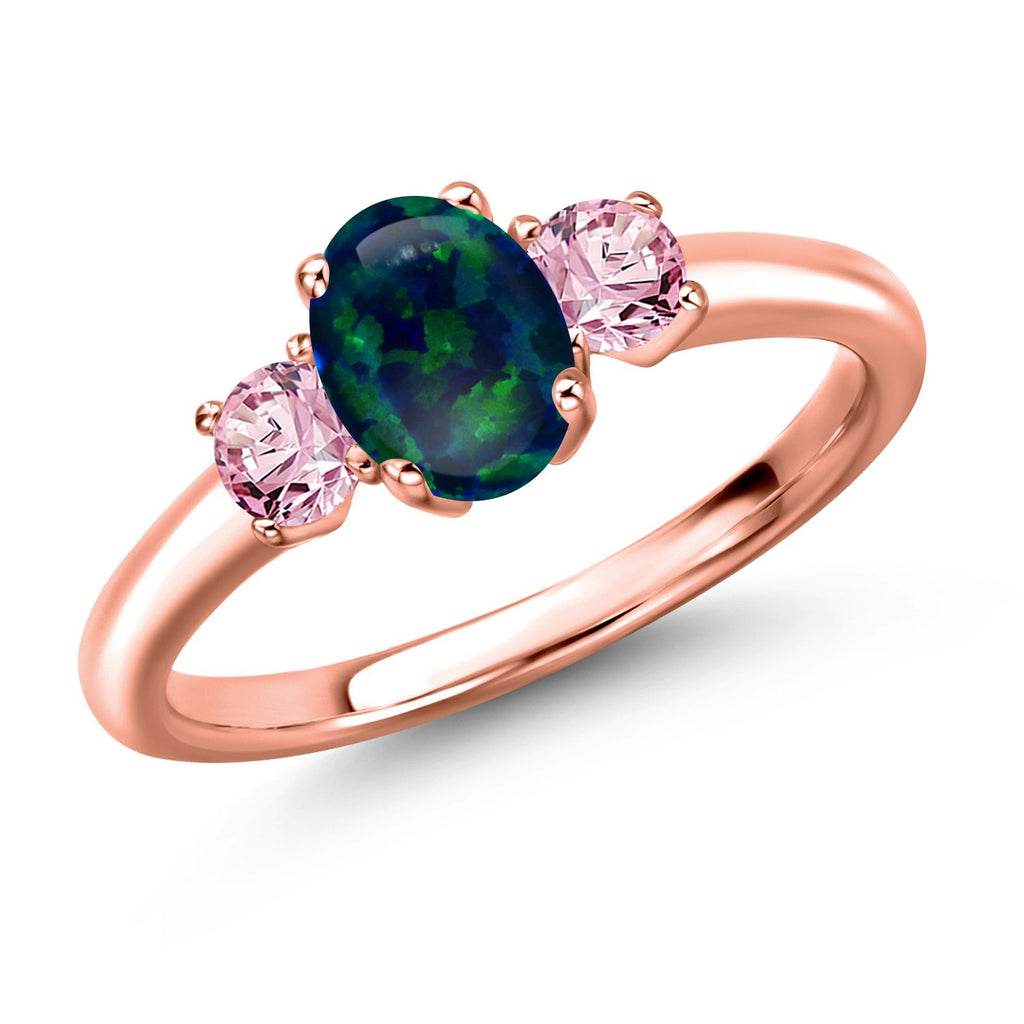 Green Simulated Opal-Cabochon - October_9_Ring in 925 Rose Gold Plated Silver