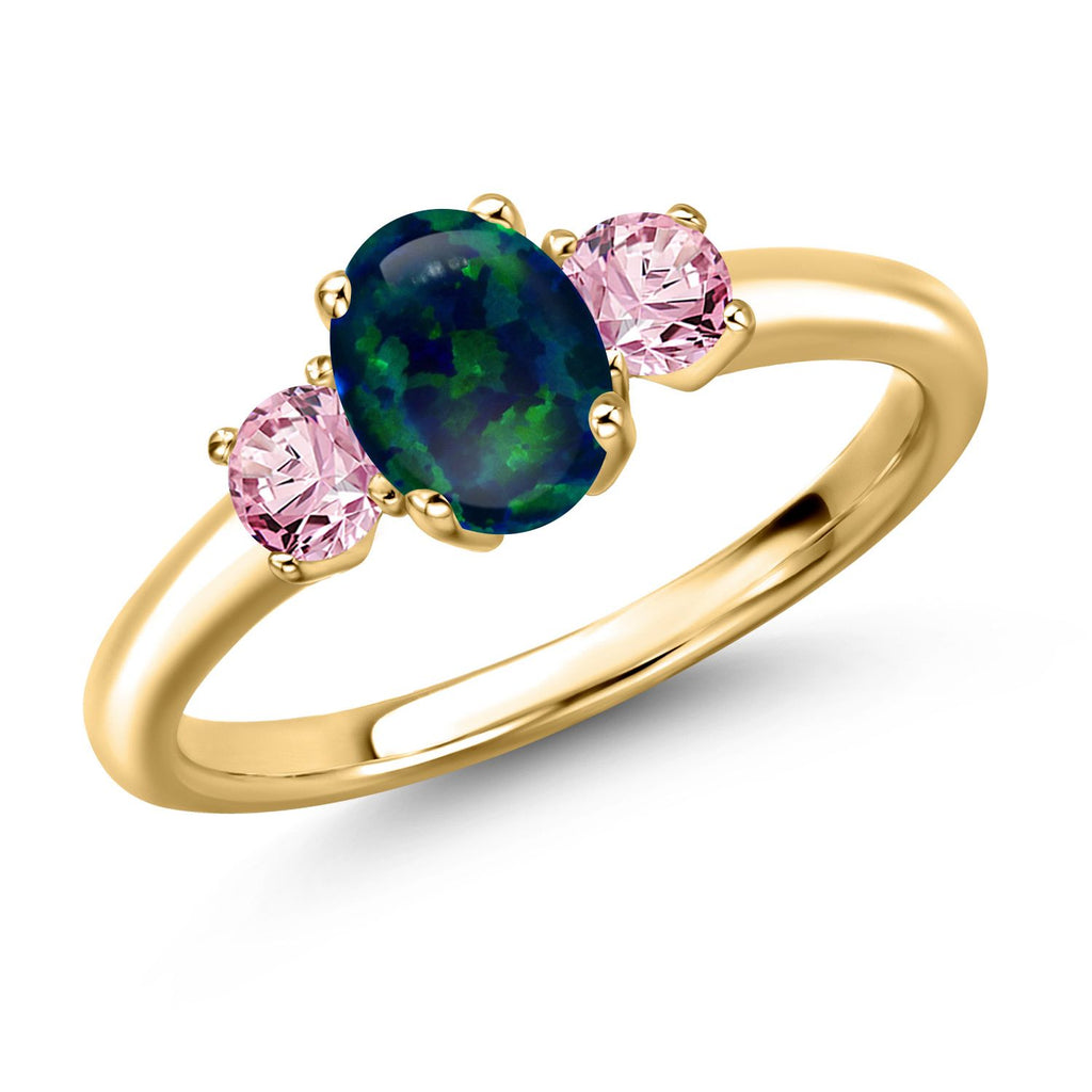 Green Simulated Opal-Cabochon - October_5_Ring in 925 Yellow Gold Plated Silver