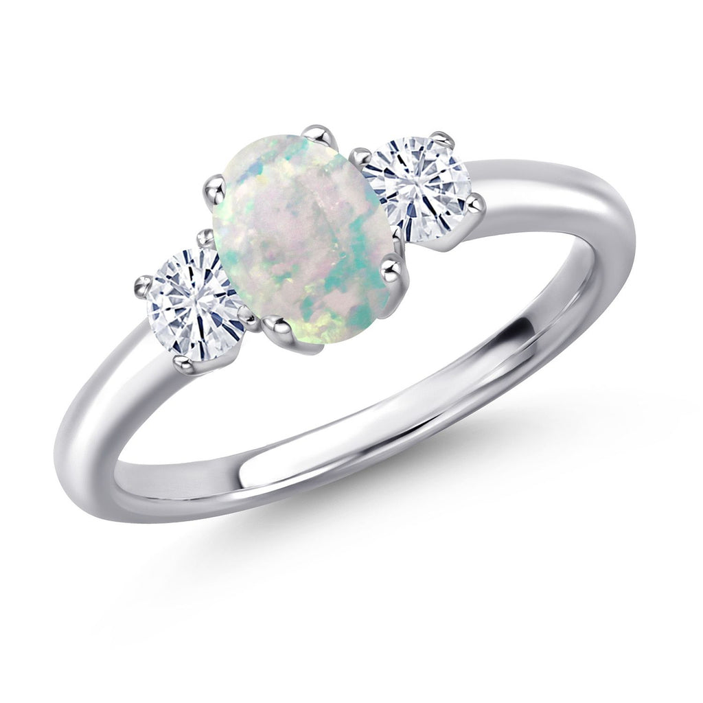 White Simulated Opal-Cabochon - October_7_Ring in 925 Sterling Silver