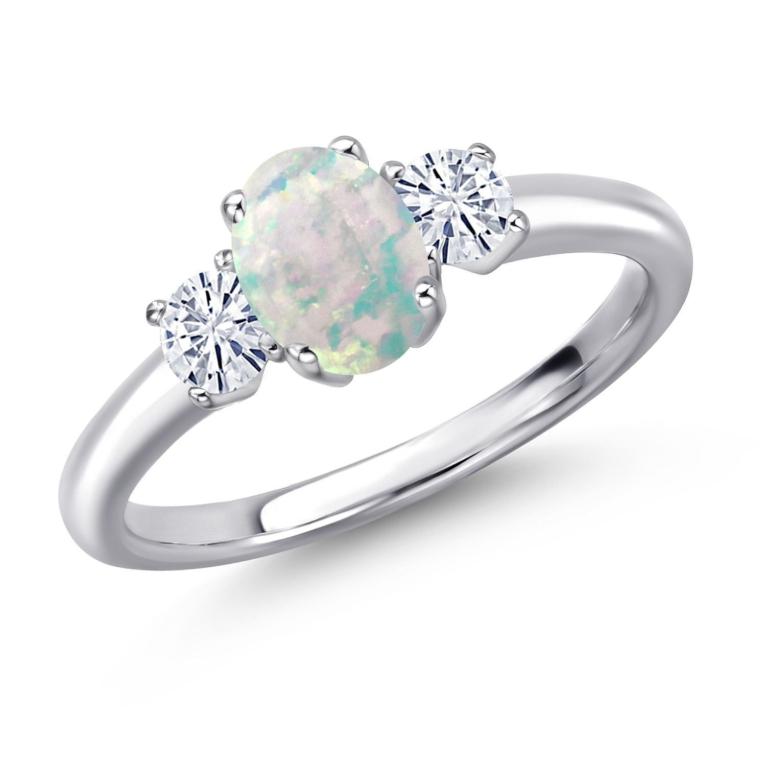 White Simulated Opal-Cabochon - October_9_Ring in 925 Sterling Silver