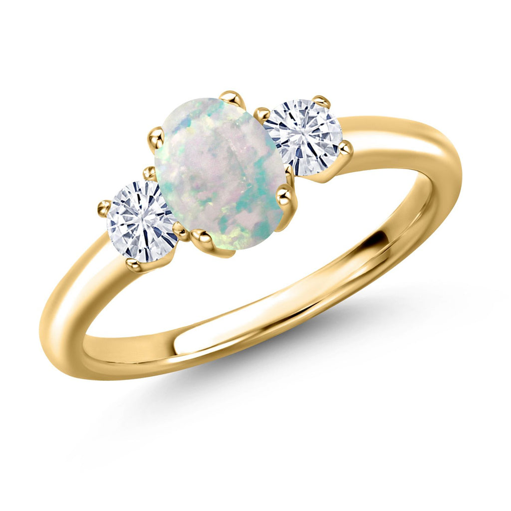 White Simulated Opal-Cabochon - October_8_Ring in 925 Yellow Gold Plated Silver