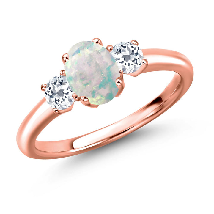 White Simulated Opal-Cabochon - October_5_Ring in 925 Rose Gold Plated Silver