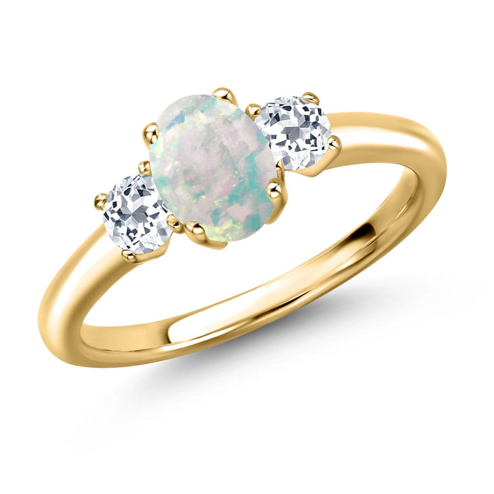 White Simulated Opal-Cabochon - October_6_Ring in 925 Yellow Gold Plated Silver