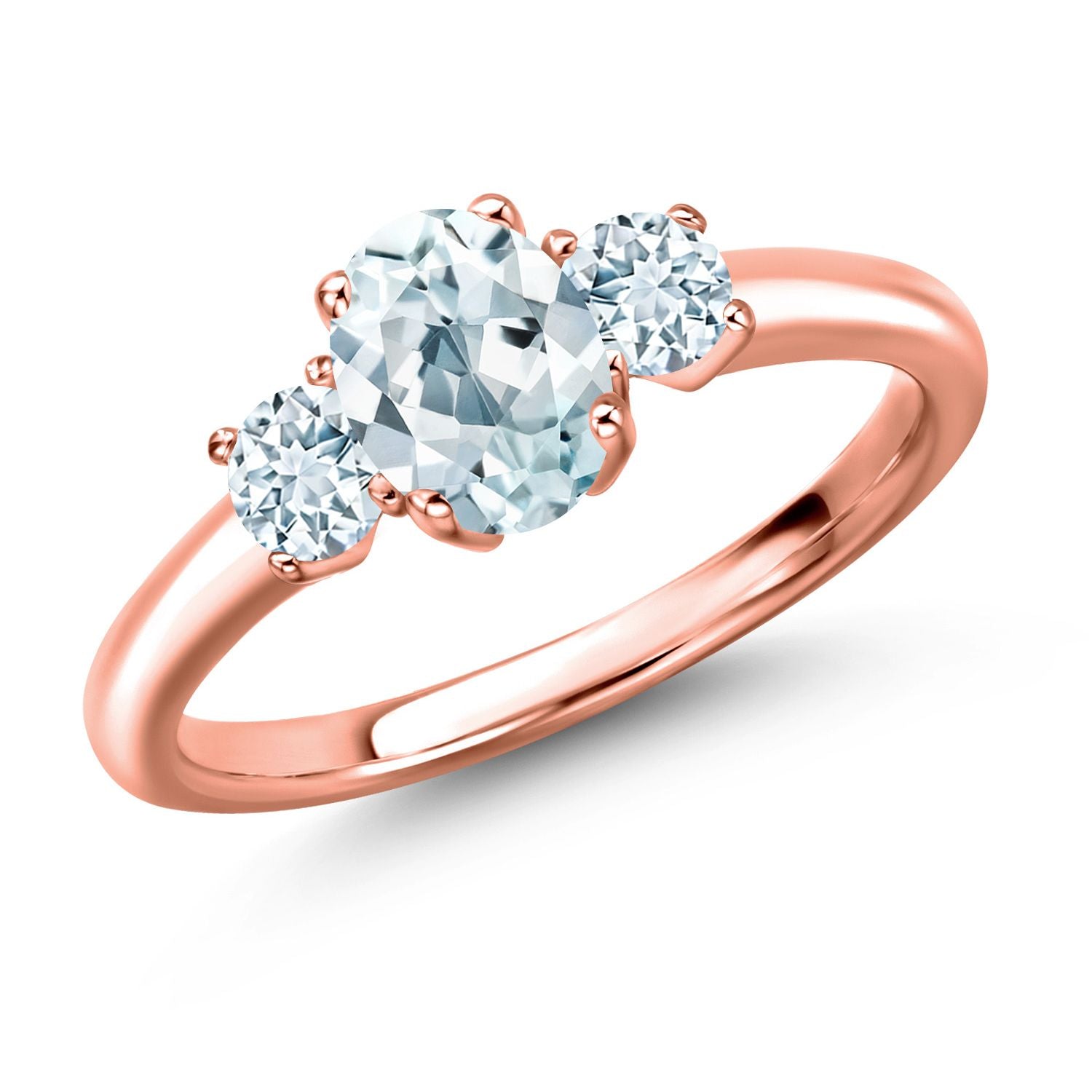 Aquamarine - March_6_Ring in 925 Rose Gold Plated Silver