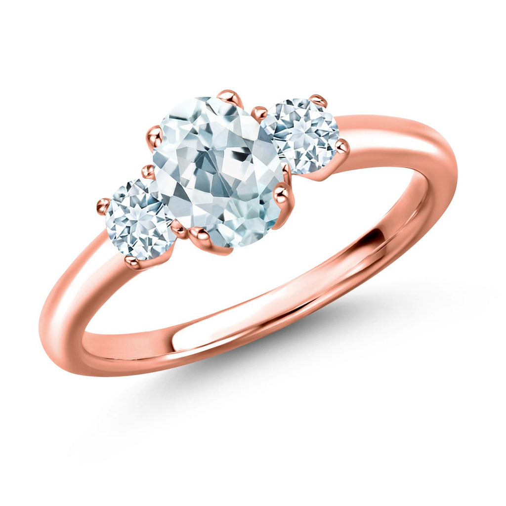 Aquamarine - March_9_Ring in 925 Rose Gold Plated Silver