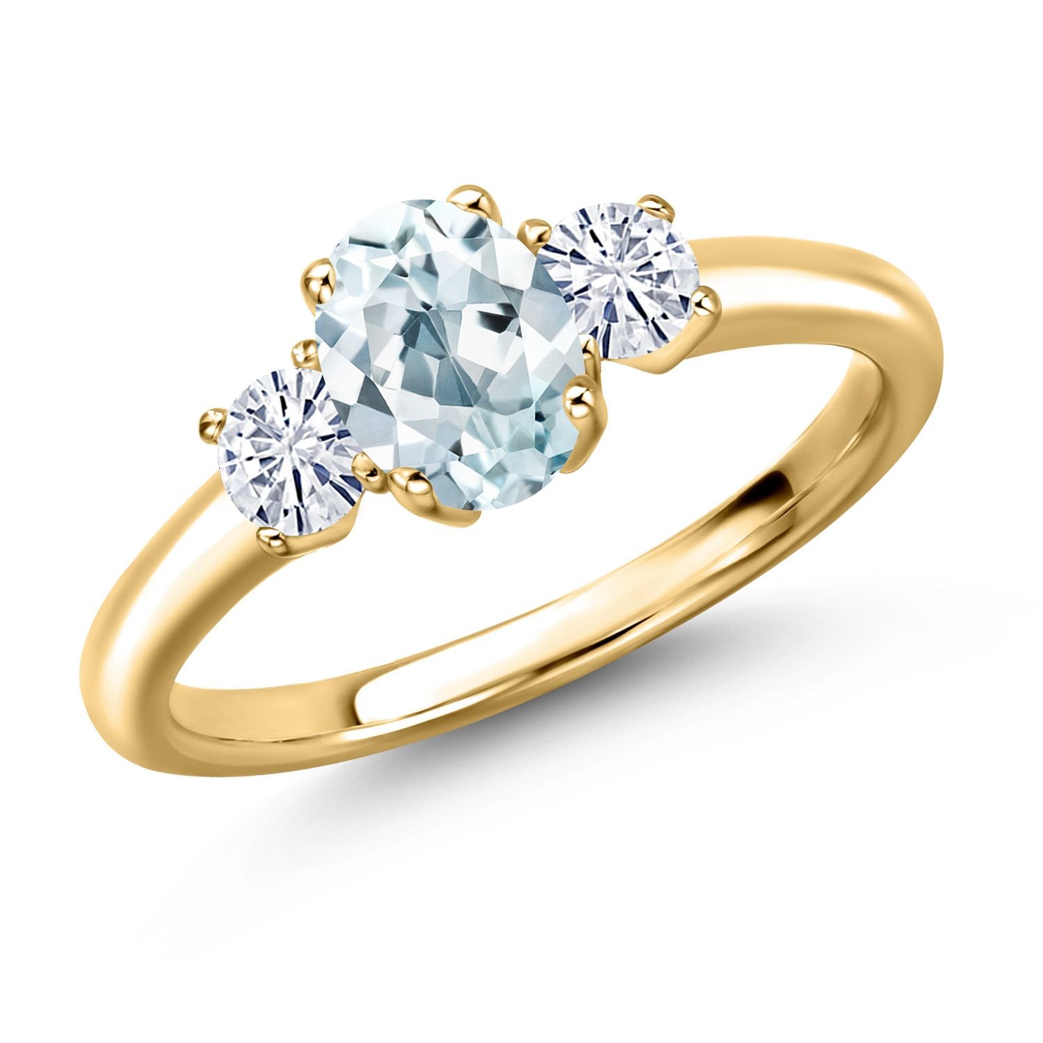 Aquamarine - March_9_Ring in 925 Yellow Gold Plated Silver