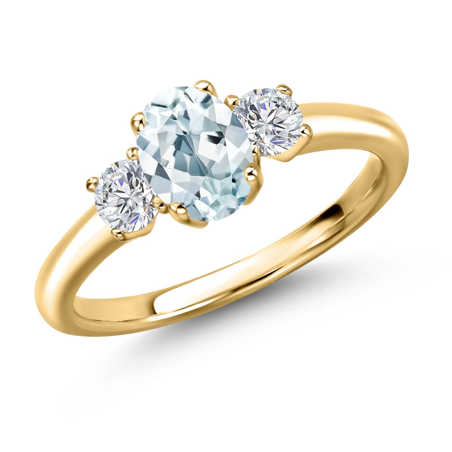 Aquamarine - March_5_Ring in 925 Yellow Gold Plated Silver