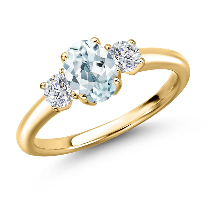 Aquamarine - March_5_Ring in 925 Yellow Gold Plated Silver