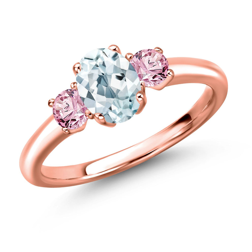 Aquamarine - March_9_Ring in 925 Rose Gold Plated Silver