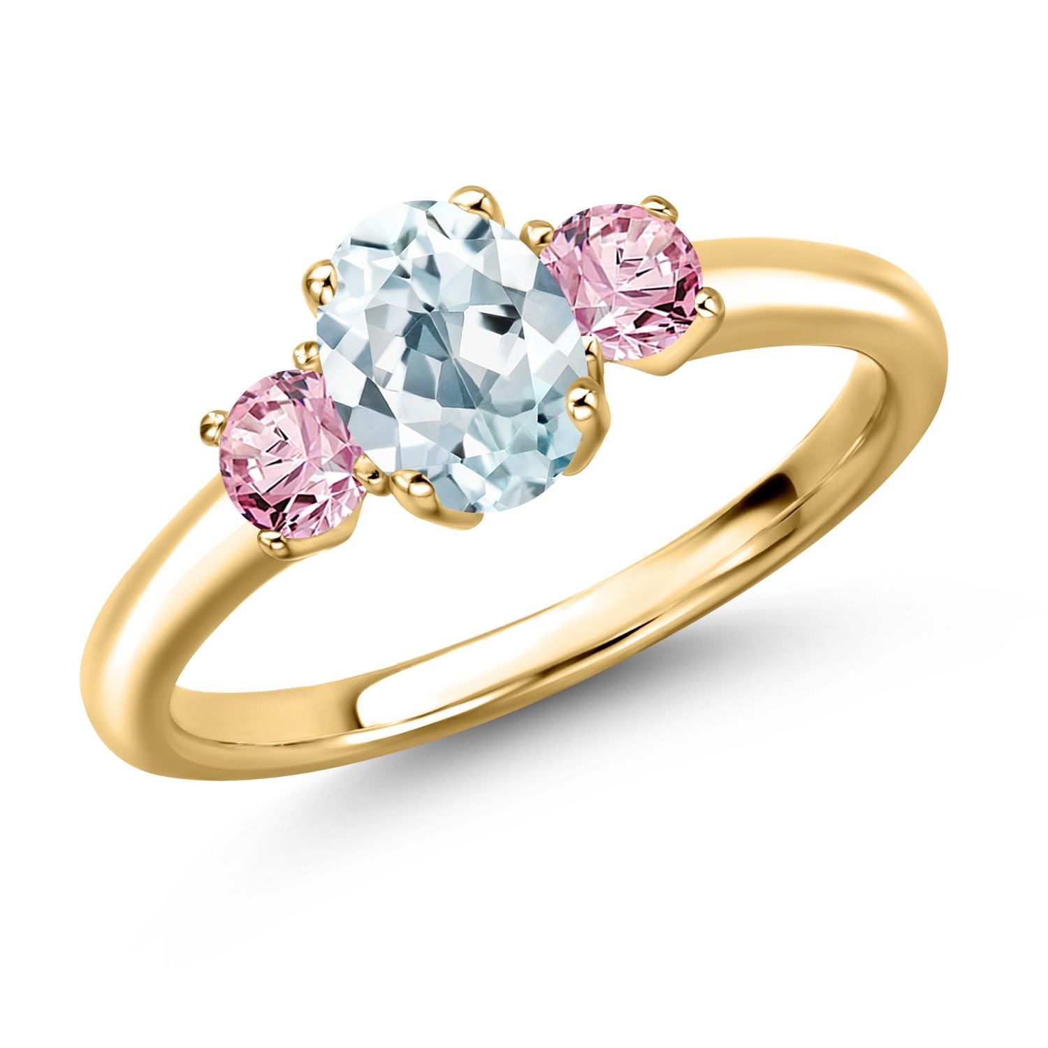 Aquamarine - March_7_Ring in 925 Yellow Gold Plated Silver