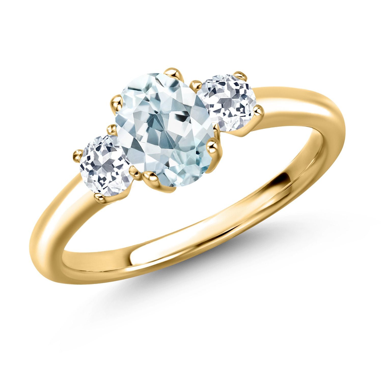 Aquamarine - March_8_Ring in 925 Yellow Gold Plated Silver