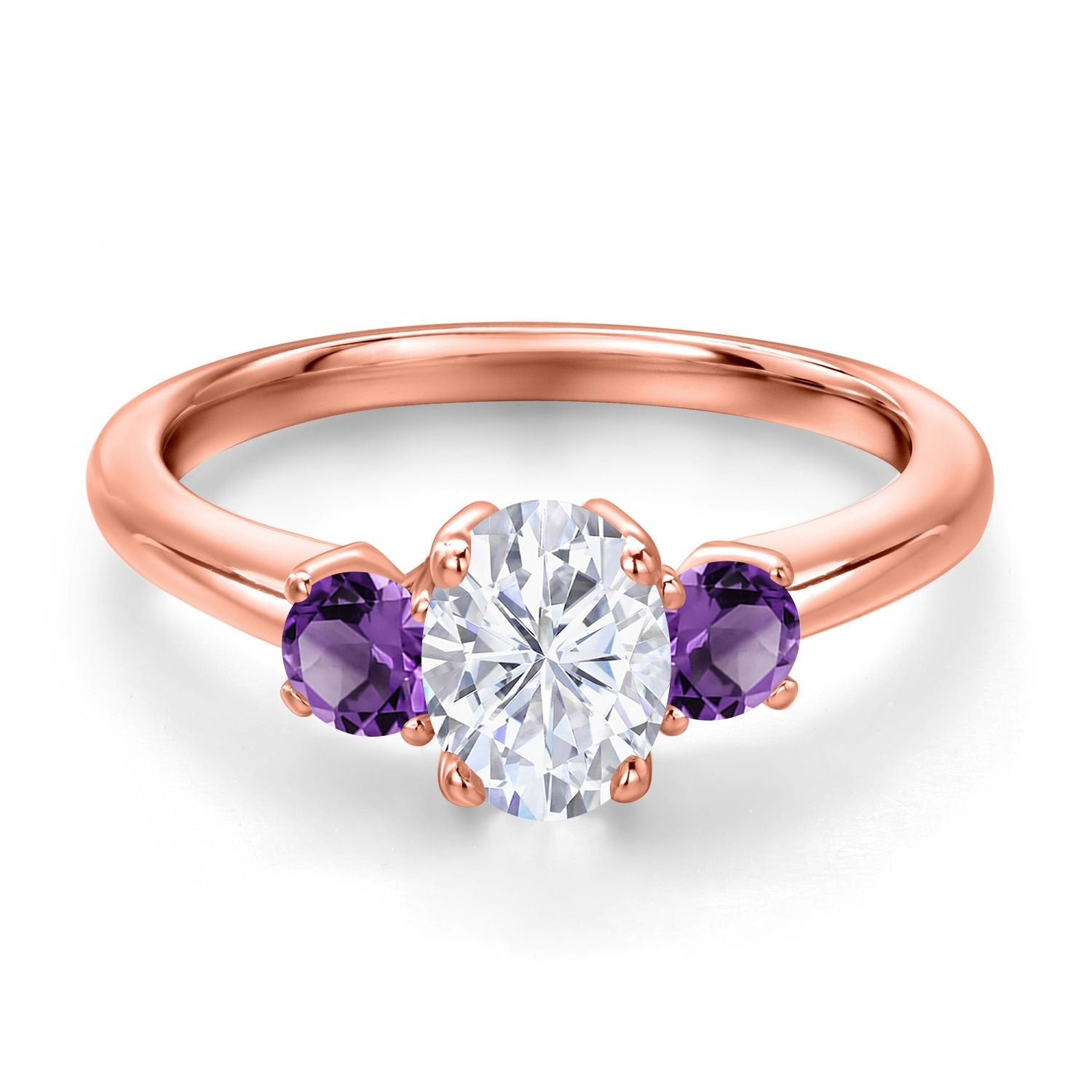 Moissanite and Amethyst_5_Ring in 925 Rose Gold Plated Silver